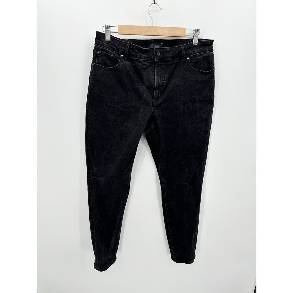 Ann Taylor Curvy Fit Skinny Jeans Womens 14 Black Wash Ankle Denim Stretch BK17